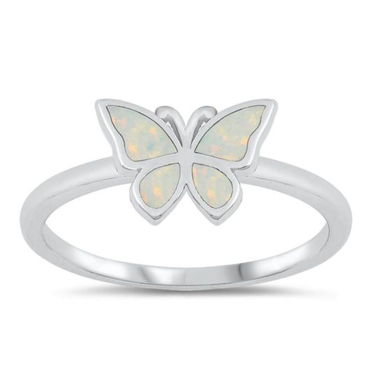 White Lab Opal Unique Butterfly Ring New .925 Sterling Silver Band Sizes 5-10
