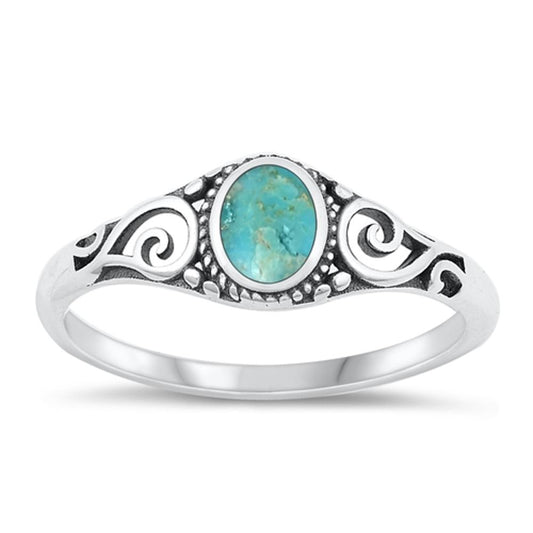 Sterling Silver Genuine Turquoise Swirl Bali Ring