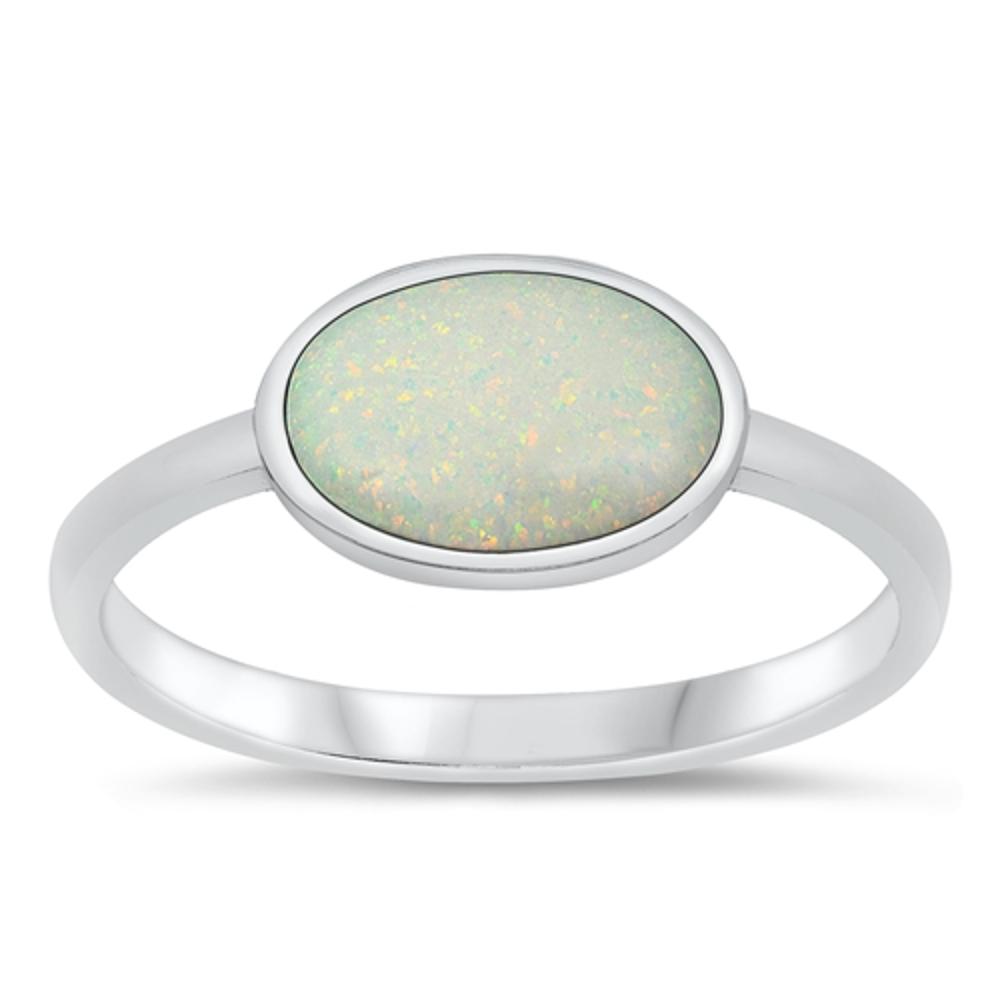 Sterling Silver White Lab Opal Ring