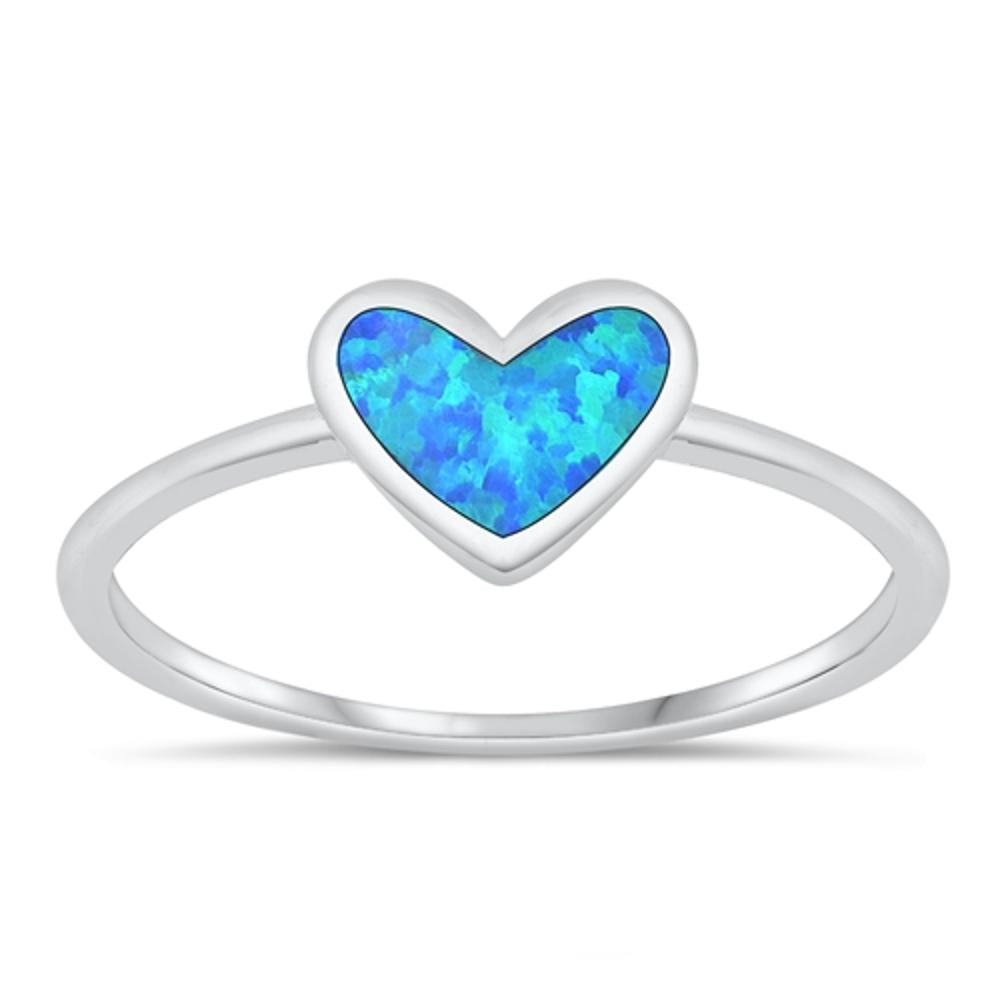 Sterling Silver Blue Lab Opal Heart Ring