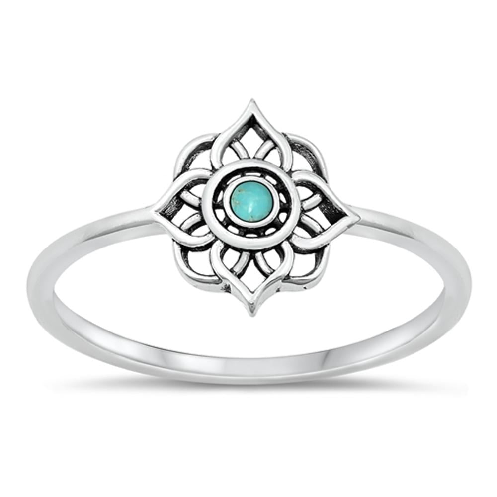 Sterling Silver Turquoise Lotus Ring