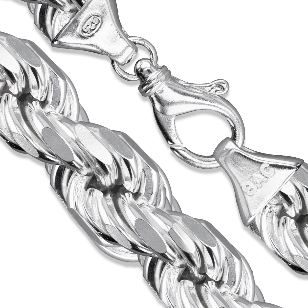 Rope Rhodium Plated 360 - 18mm - Sterling Silver Rope Chain Necklace