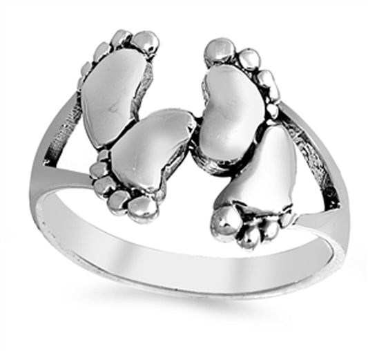 Oxidized Baby Feet Footprint Family Ring .925 Sterling Silver Band Sizes 5-12