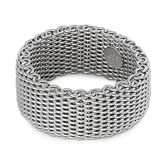 Sterling Silver Woman's Mesh Ring Wholesale Pure 925 Wide Band 10mm Sizes 5-10