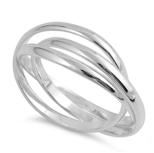 Triple Interlocked Rolling Stacking Ring Sterling Silver Wedding Band Sizes 4-13