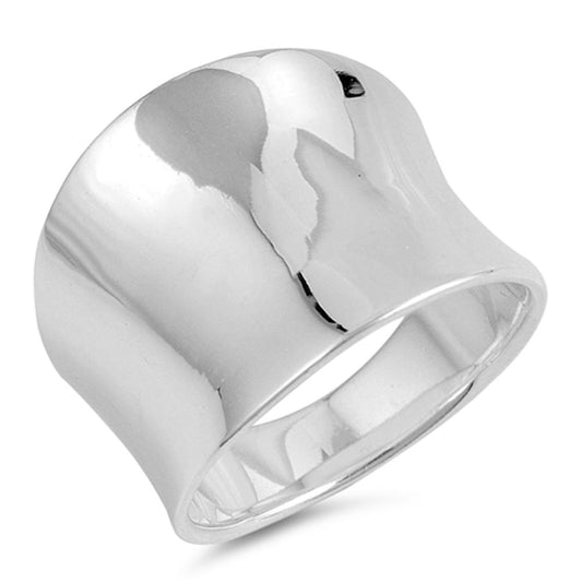Sterling Silver Woman's Concave Fashion Ring Cute Pure 925 Band 15mm Sizes 4-14