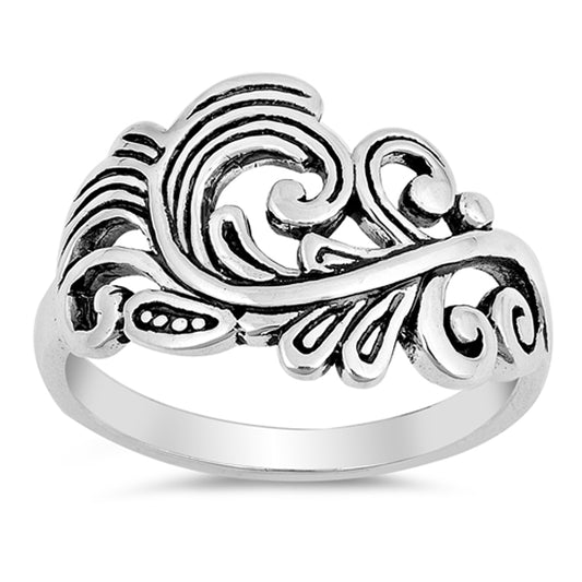 Oxidized Swirl Filigree Tree Leaf Ring New .925 Sterling Silver Band Sizes 5-10