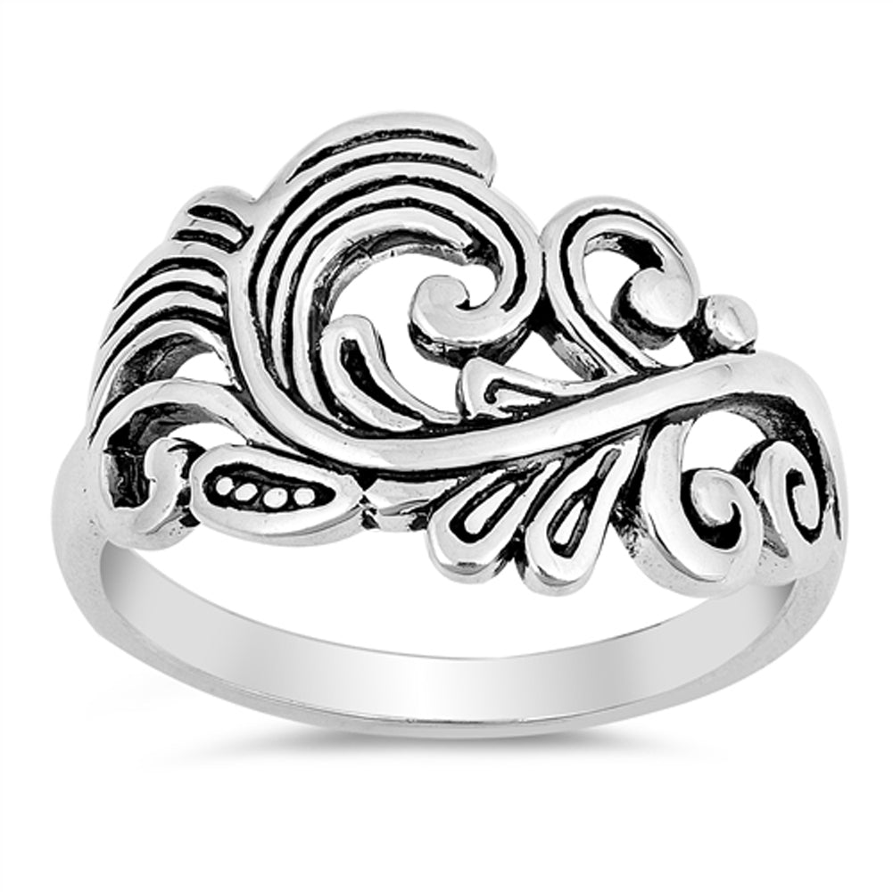 Oxidized Swirl Filigree Tree Leaf Ring New .925 Sterling Silver Band Sizes 5-10