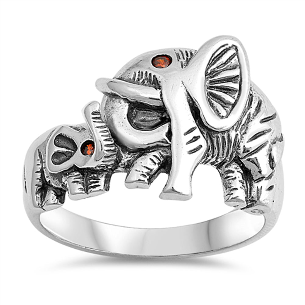 Garnet CZ Elephant Baby Animal Beautiful Ring Sterling Silver Band Sizes 5-12
