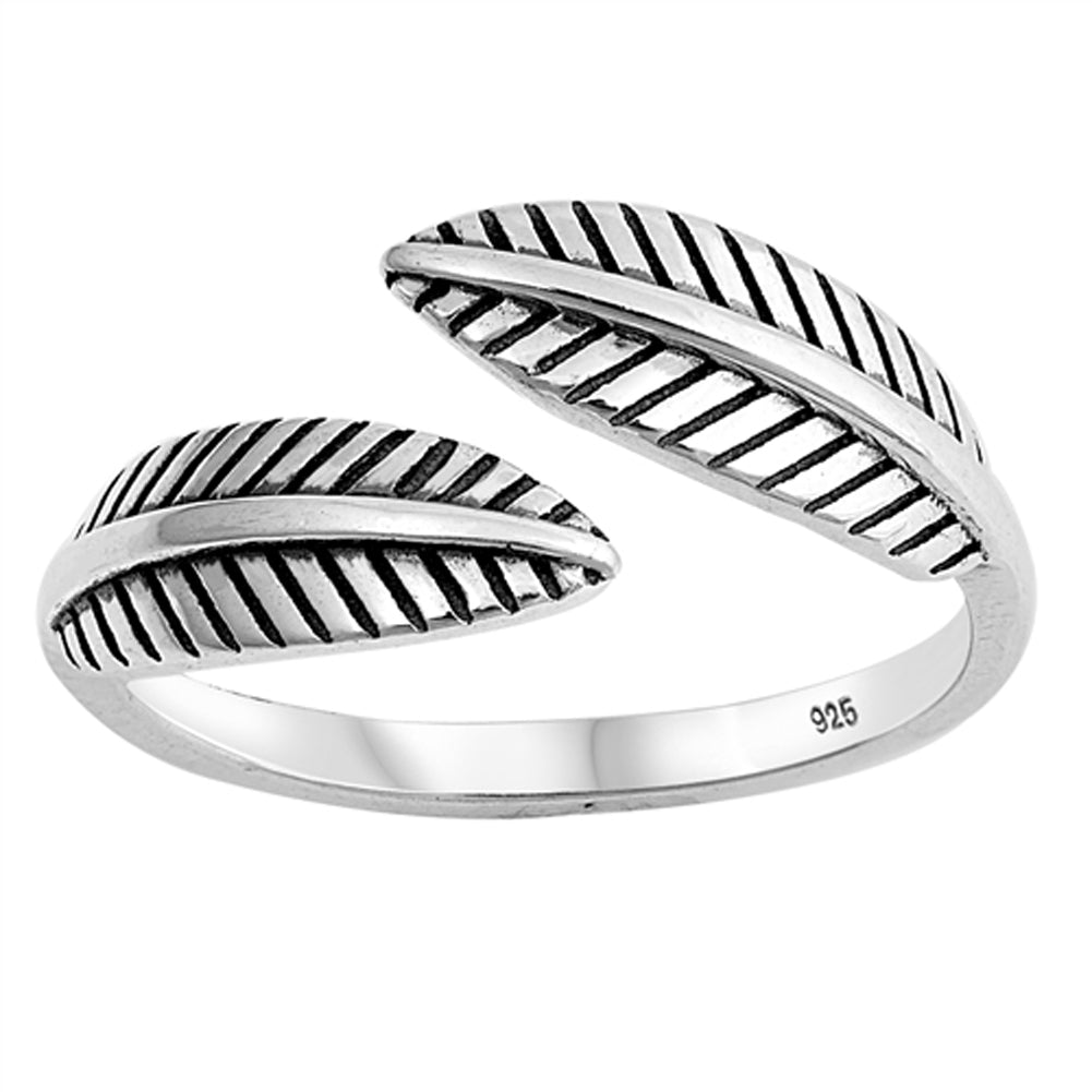 Oxidized Open Leaf Feather Tree Cute Ring .925 Sterling Silver Band Sizes 4-10
