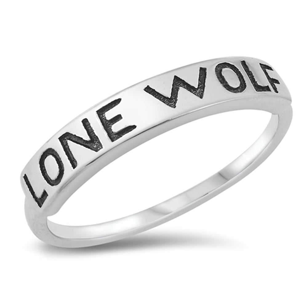 Lone Wolf Letter Script Ring New .925 Sterling Silver Band Sizes 4-10