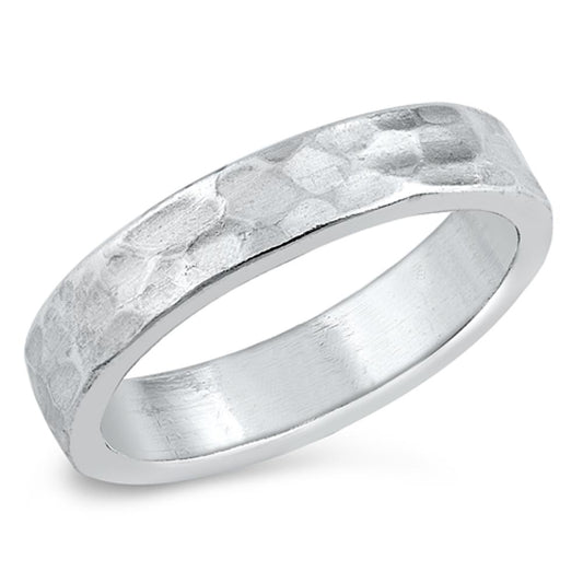 Hammered Classic Stacking Polished Ring New .925 Sterling Silver Band Sizes 4-10
