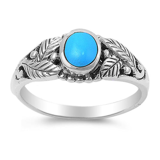 Turquoise Polished Leaf Swirl Simple Ring .925 Sterling Silver Band Sizes 5-10