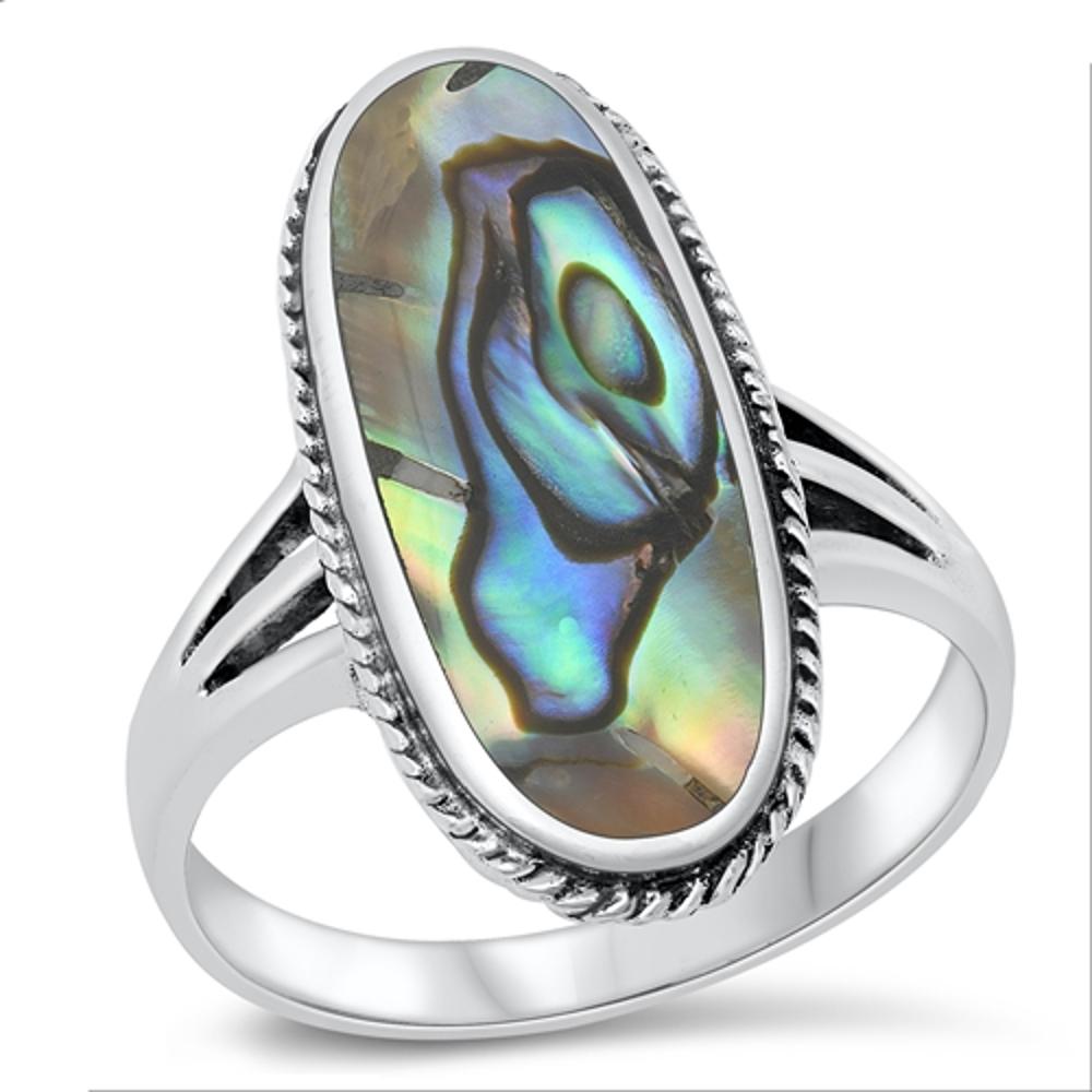 Large Oval Abalone Wholesale Boho Ring New .925 Sterling Silver Band Sizes 4-10