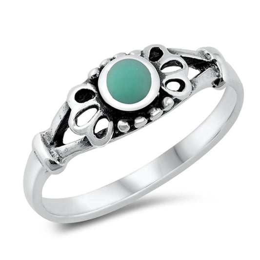 Turquoise Filigree Flower Cutout Ring .925 Sterling Silver Band Sizes 4-10