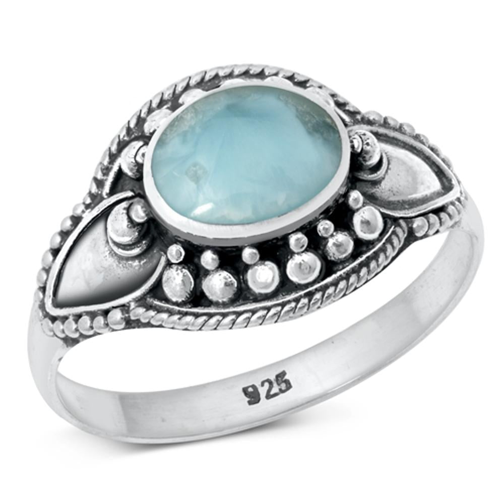Bali Rope Fashion Round Larimar Ring New .925 Sterling Silver Band Sizes 6-10