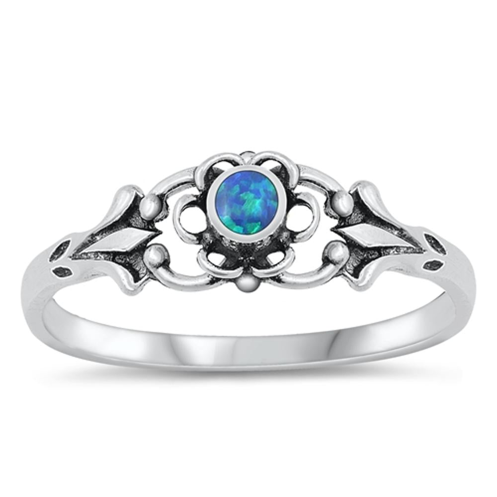 Sterling Silver Blue Lab Opal Flower Ring