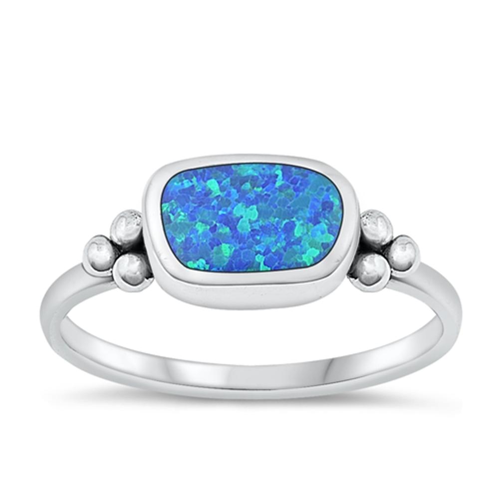 Sterling Silver Blue Lab Opal Bali Ring