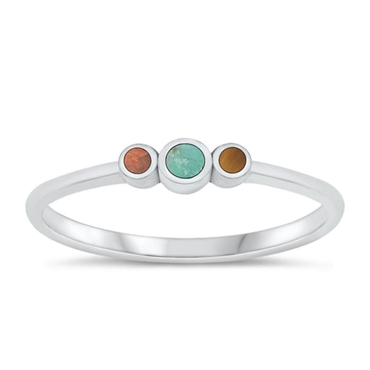 Sterling Silver Tiger Eye Turquise Red Agate Ring