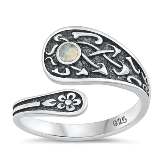 Sterling Silver Moonstone Mushroom Spoon Ring