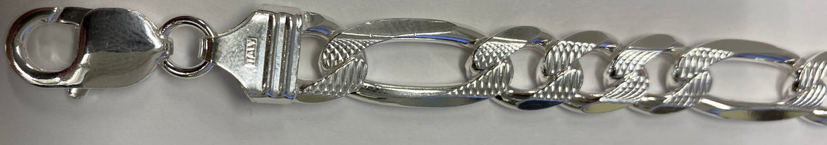 Pave Figaro 350 - 13.5mm - Sterling Silver Heavy Figaro Chain