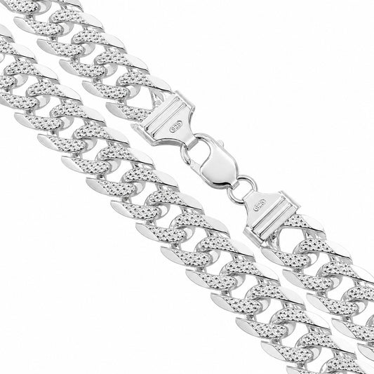 Double Curb Pave 300 - 16mm - Sterling Silver Heavy Cuban Chain