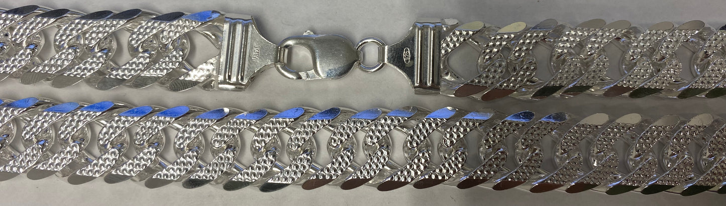 Double Curb Pave 300 - 16mm - Sterling Silver Heavy Cuban Chain