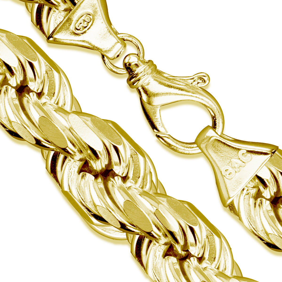 Rope Gold Plated 360 - 18mm - Sterling Silver Rope Chain Necklace