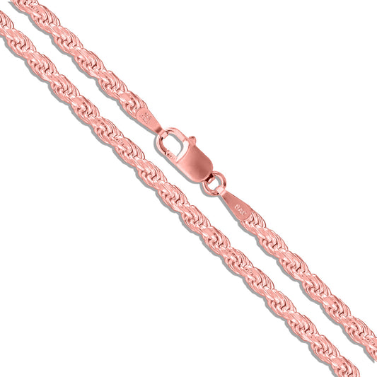 Rope Rose Gold Plated 040 - 1.8mm - Sterling Silver Rope Chain Necklace