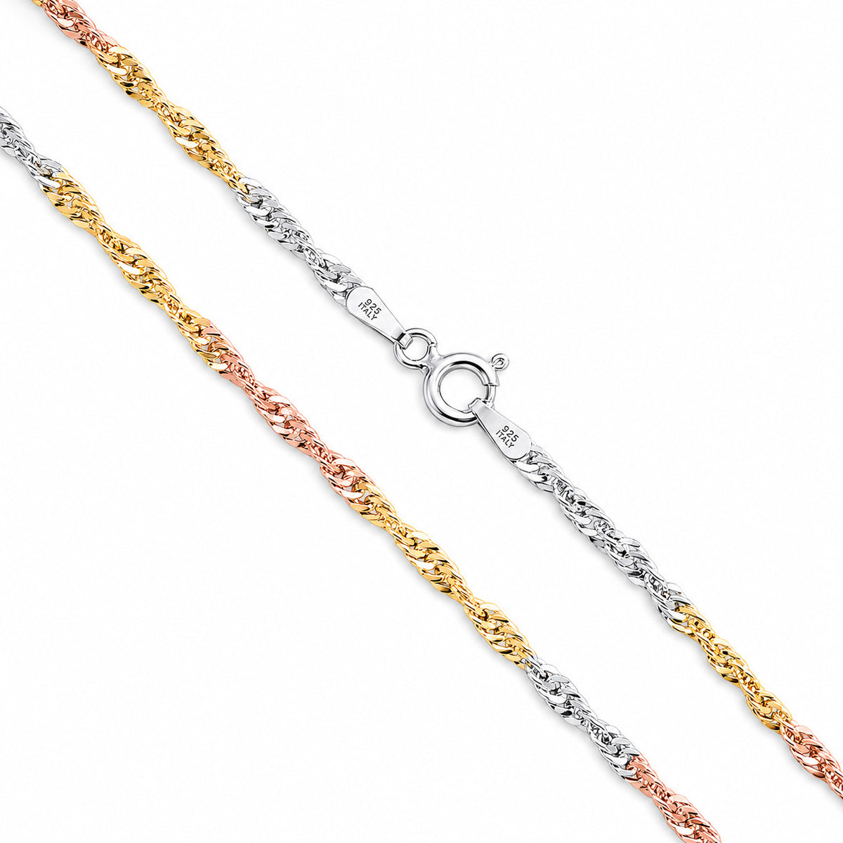 Singapore Tri-Color 040 - 2.3mm - Sterling Silver Singapore Chain Necklace