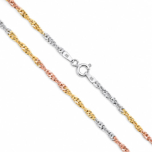 Singapore Tri-Color 040 - 2.3mm - Sterling Silver Singapore Chain Necklace