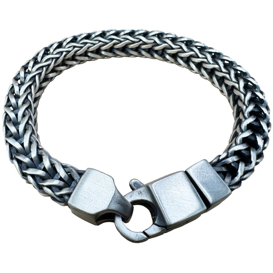Franco Square Oxidized - 9.3mm - Sterling Silver Chain Handmade Bracelet