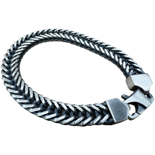 Franco Oval Oxidized - 9.7mm - Sterling Silver Chain Handmade Bracelet