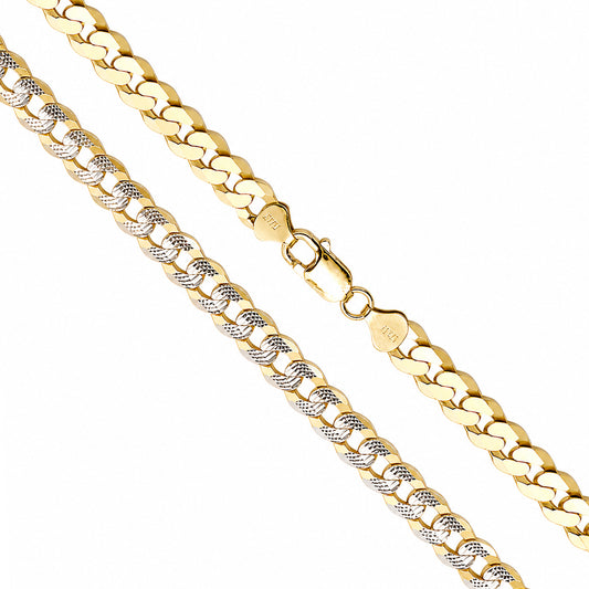 Flat Curb Pave 2-Tone - 7.6mm - Gold Plated Sterling Silver Chain