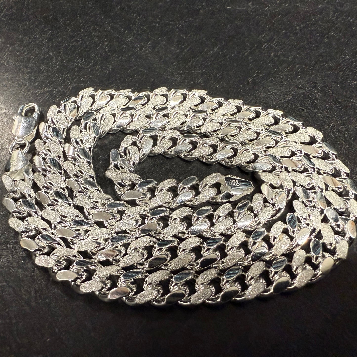 Miami Cuban Frosted 250 - 8.2mm - Sterling Silver Link No-Stone Chain