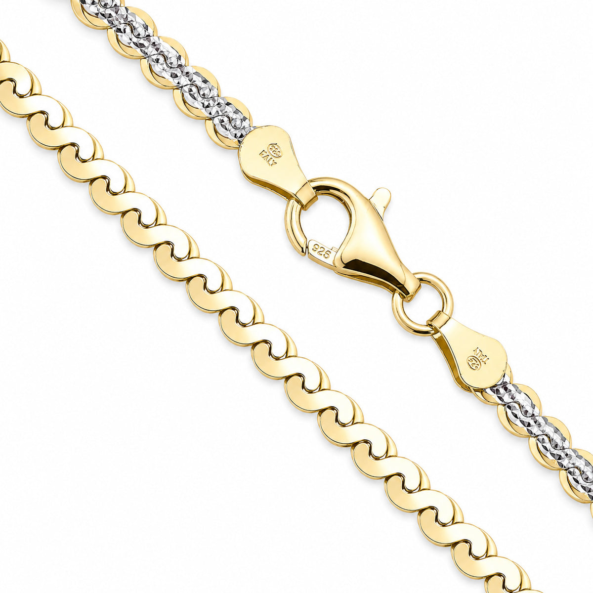 Serpentine 120 - 3.5mm - Sterling Silver 2-Tone Diamond-Cut Chain