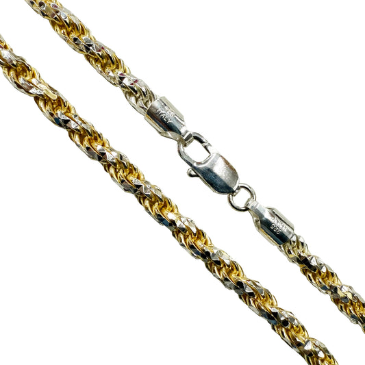 Rope Prism 100 - 5mm - Sterling Silver Gold Plated 2-Tone Diamond Cut Chain