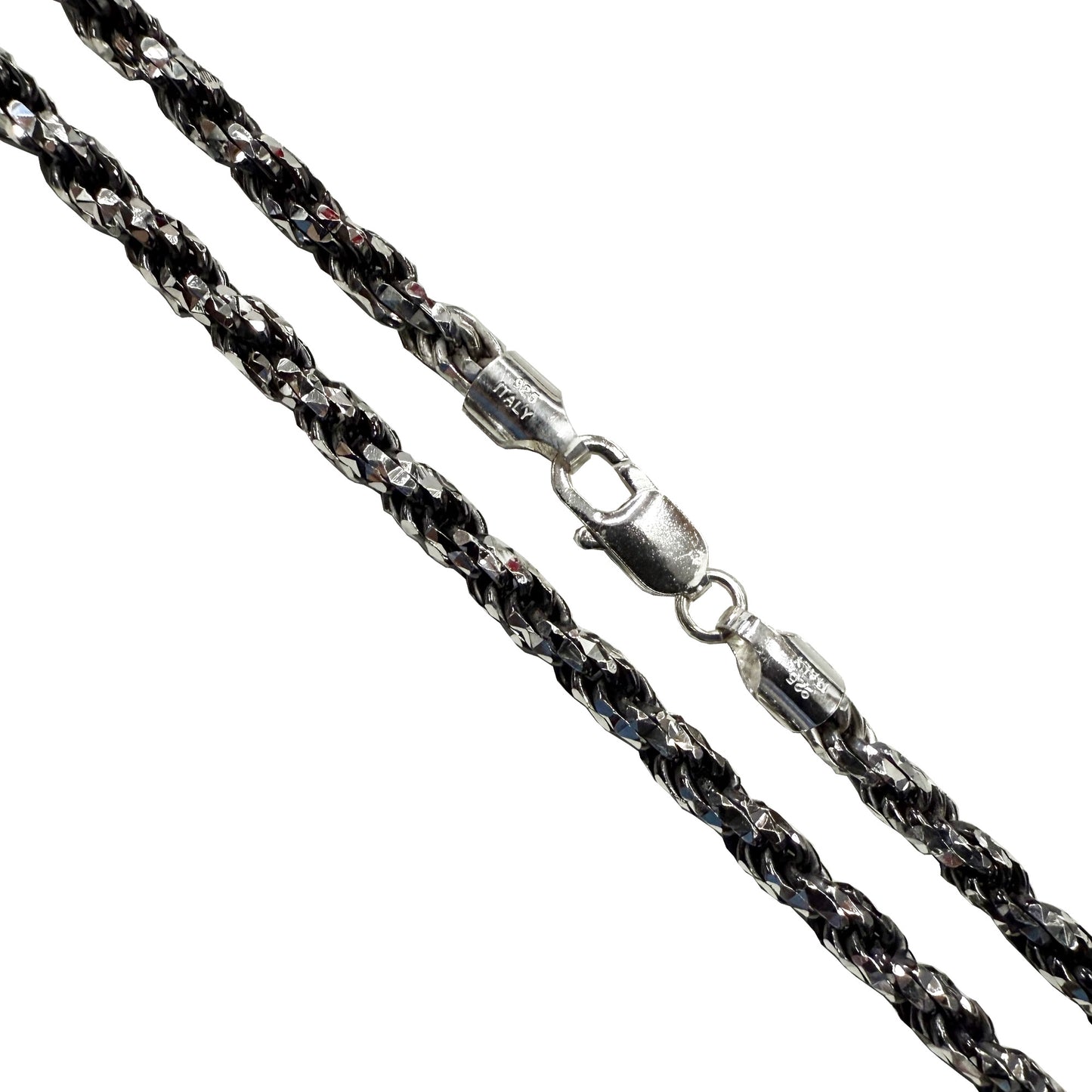 Rope Prism 100 - 5mm - Sterling Silver Black Rhodium Plated 2-Tone DC Chain