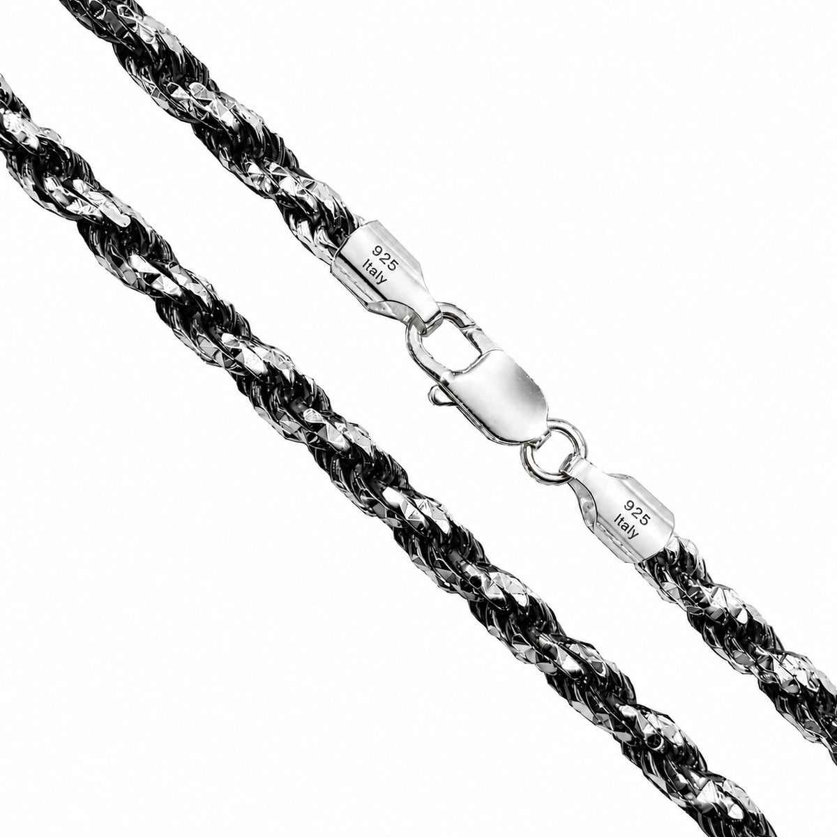 Rope Prism 100 - 5mm - Sterling Silver Black Rhodium Plated 2-Tone DC Chain