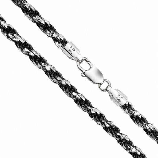 Rope Prism 100 - 5mm - Sterling Silver Black Rhodium Plated 2-Tone DC Chain