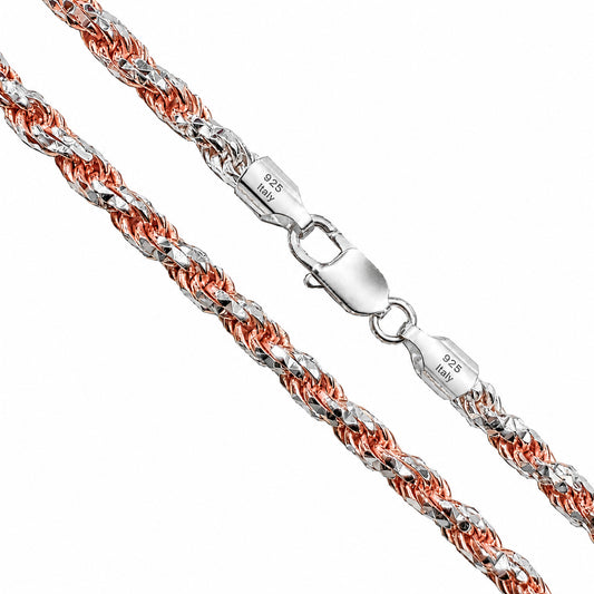 Rope Prism 100 - 5mm - Sterling Silver Rose Gold Plated 2-Tone DC Chain