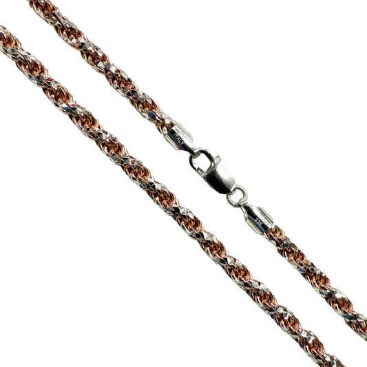 Rope Prism 100 - 5mm - Sterling Silver Rose Gold Plated 2-Tone DC Chain