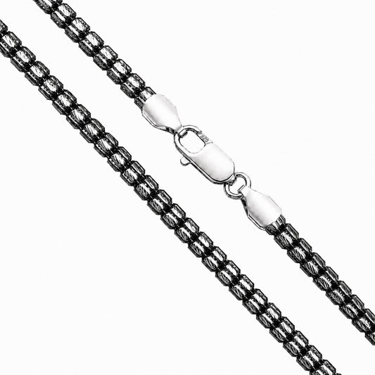 Tube Bead 150 - 4mm - Sterling Silver Black Rhodium Plated 2-Tone Slash DC Chain