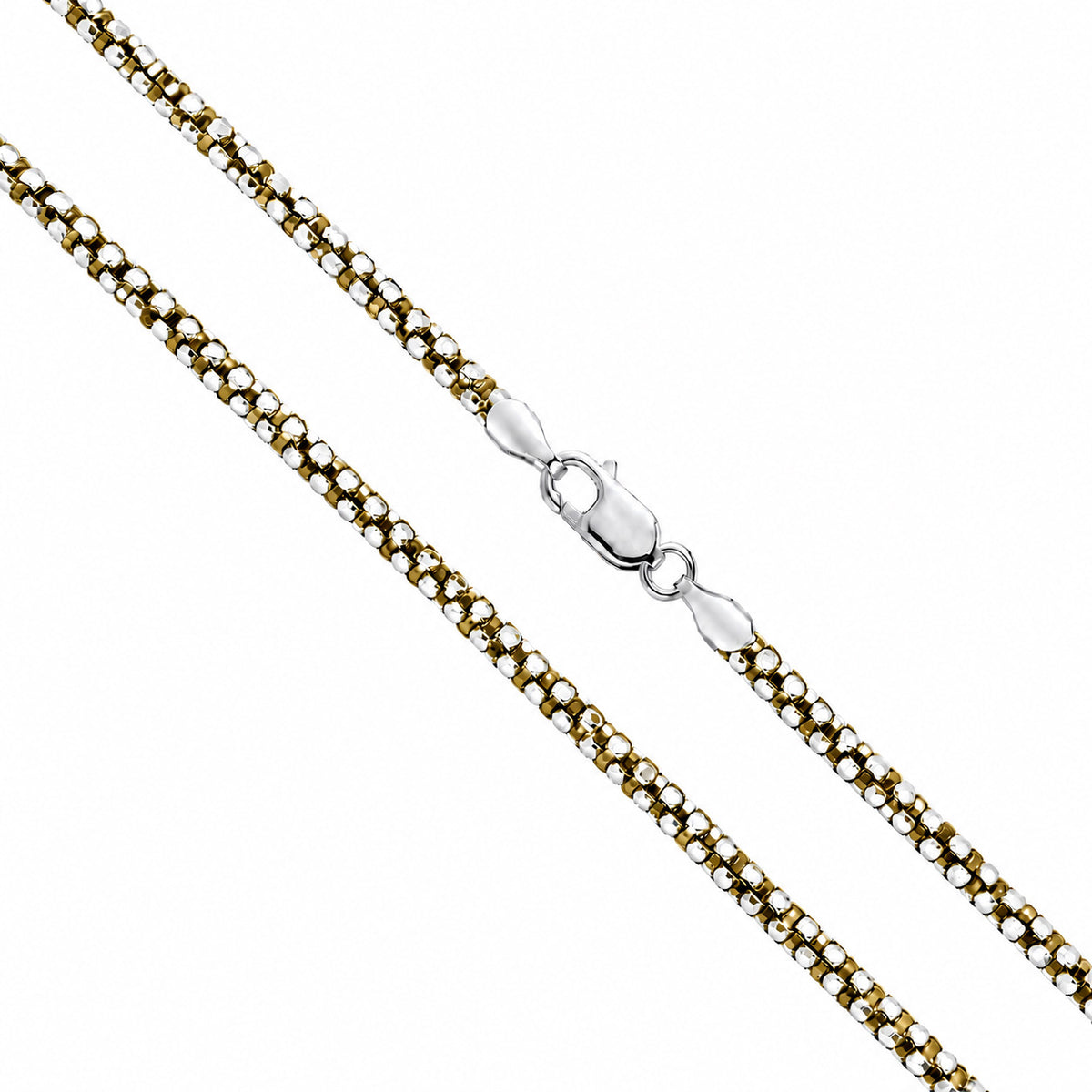 Round Box Prism 050 - 2.5mm - Sterling Silver Gold Plated 2-Tone DC Chain