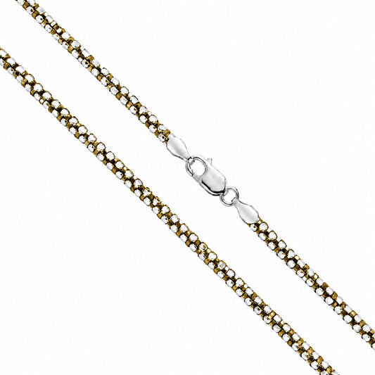 Round Box Prism 050 - 2.5mm - Sterling Silver Gold Plated 2-Tone DC Chain
