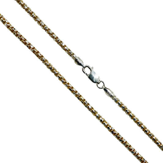 Round Box Prism 050 - 2.5mm - Sterling Silver Gold Plated 2-Tone DC Chain