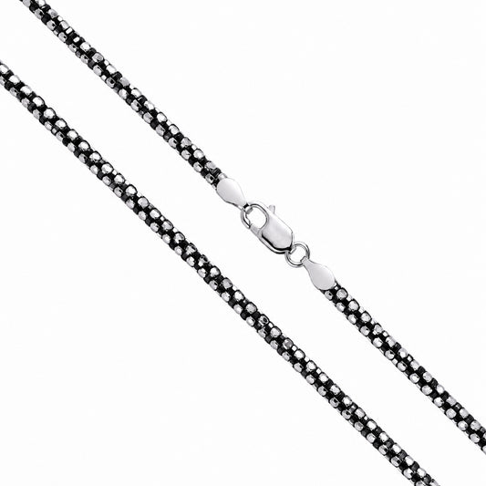 Round Box Prism 050 - 2.5mm - Sterling Silver Black Plated 2-Tone DC Chain
