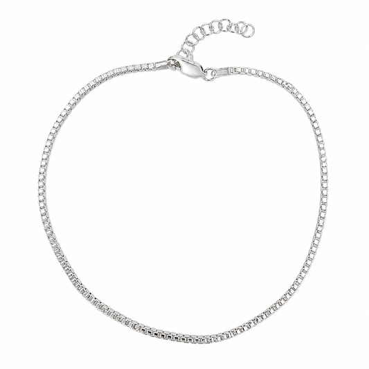 Box 028 - 1.5mm - Sterling Silver Diamond-Cut Box Chain Anklet