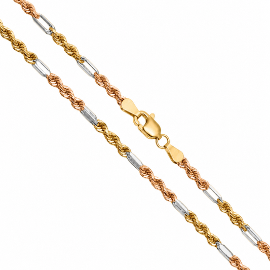 Milano Figarope - 3mm - Tri-color 10k Gold Chain