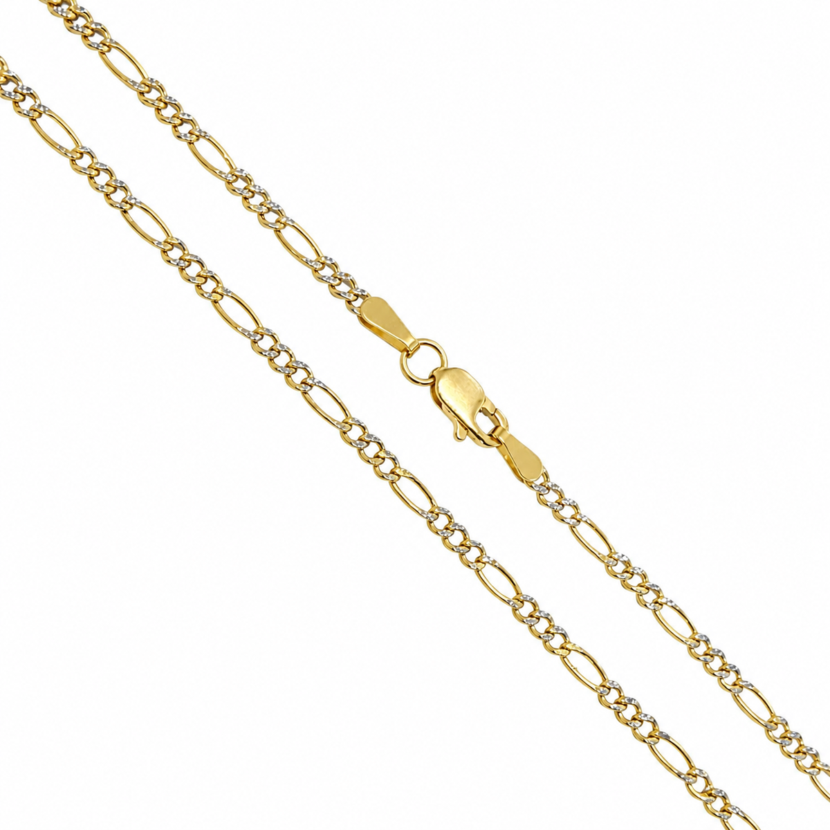 Figaro Hollow Pave - 2.4mm - Yellow White 10k Gold Chain